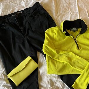 Lauren Active Neon Yellow Quarter-Zip Top and Universal thread Black Pants Set